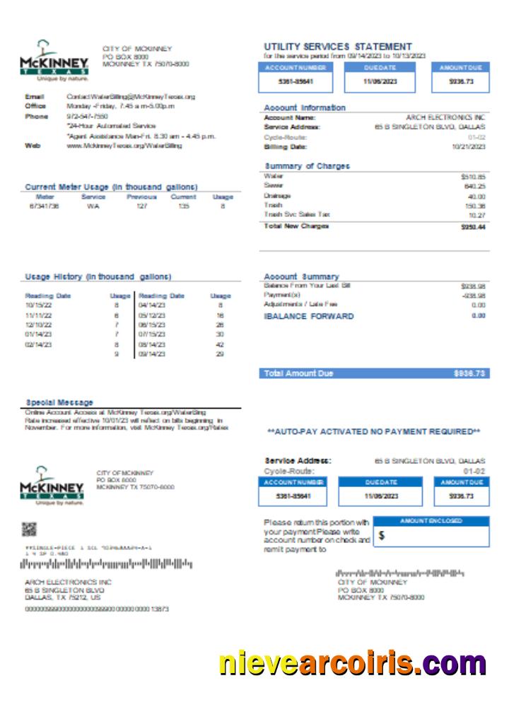 City of McKinney utility business bill